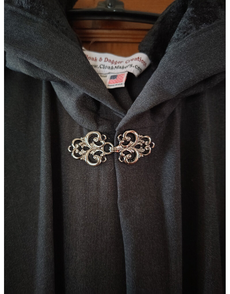 Cloakmakers.com R574-Washable Large Charcoal Robe w/ Black Velvet Hood Lining & Silver Tone Clasp