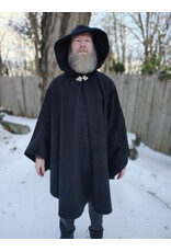 Cloakmakers.com 5902-Black Wool Blend Ruana Cloak w/ Black Velvet Hood Lining & Triple Medallion Clasp