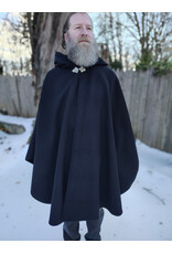Cloakmakers.com 5902-Black Wool Blend Ruana Cloak w/ Black Velvet Hood Lining & Triple Medallion Clasp