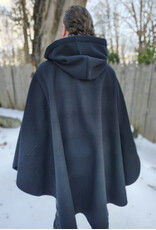 Cloakmakers.com 5902-Black Wool Blend Ruana Cloak w/ Black Velvet Hood Lining & Triple Medallion Clasp