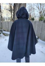 Cloakmakers.com 5902-Black Wool Blend Ruana Cloak w/ Black Velvet Hood Lining & Triple Medallion Clasp
