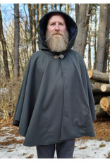 Cloakmakers.com 5903-Grey Ruana Cloak w/ Blue Velvet Hood Lining & Gothic Rose Clasp plus Pockets