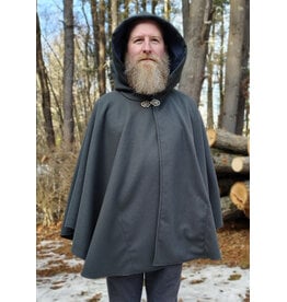 Cloakmakers.com 5903-Grey Ruana Cloak w/ Blue Velvet Hood Lining & Gothic Rose Clasp plus Pockets