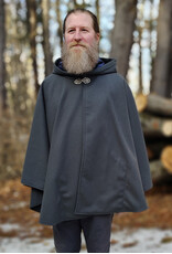 Cloakmakers.com 5903-Grey Ruana Cloak w/ Blue Velvet Hood Lining & Gothic Rose Clasp plus Pockets