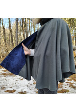 Cloakmakers.com 5903-Grey Ruana Cloak w/ Blue Velvet Hood Lining & Gothic Rose Clasp plus Pockets