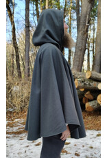 Cloakmakers.com 5903-Grey Ruana Cloak w/ Blue Velvet Hood Lining & Gothic Rose Clasp plus Pockets