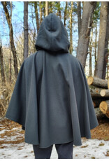 Cloakmakers.com 5903-Grey Ruana Cloak w/ Blue Velvet Hood Lining & Gothic Rose Clasp plus Pockets