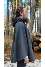 Cloakmakers.com 5903-Grey Ruana Cloak w/ Blue Velvet Hood Lining & Gothic Rose Clasp plus Pockets
