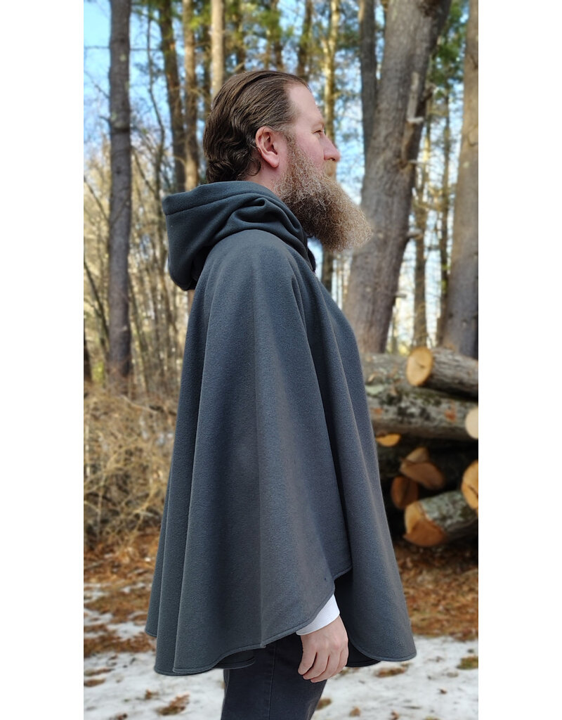 Cloakmakers.com 5903-Grey Ruana Cloak w/ Blue Velvet Hood Lining & Gothic Rose Clasp plus Pockets