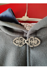 Cloakmakers.com 5903-Grey Ruana Cloak w/ Blue Velvet Hood Lining & Gothic Rose Clasp plus Pockets