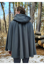 Cloakmakers.com 5903-Grey Ruana Cloak w/ Blue Velvet Hood Lining & Gothic Rose Clasp plus Pockets