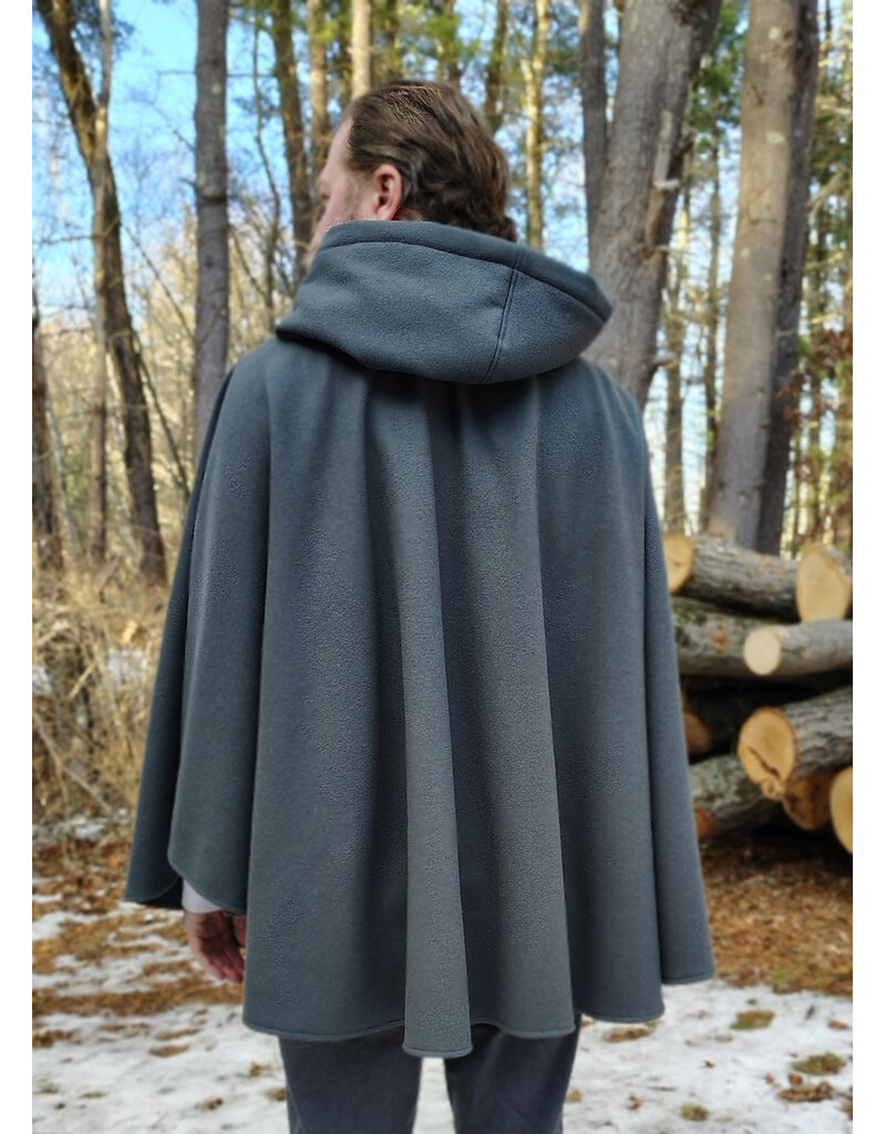 Cloakmakers.com 5903-Grey Ruana Cloak w/ Blue Velvet Hood Lining & Gothic Rose Clasp plus Pockets