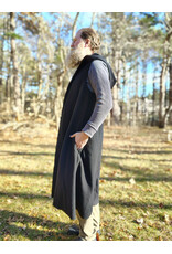 Cloakmakers.com J911-Washable Black Woven Wool Hooded Vest w/ Black Velvet Hood Lining & Four Pockets