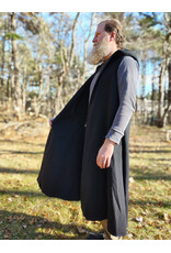Cloakmakers.com J911-Washable Black Woven Wool Hooded Vest w/ Black Velvet Hood Lining & Four Pockets