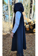 Cloakmakers.com J911-Washable Black Woven Wool Hooded Vest w/ Black Velvet Hood Lining & Four Pockets
