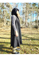 Cloakmakers.com J911-Washable Black Woven Wool Hooded Vest w/ Black Velvet Hood Lining & Four Pockets