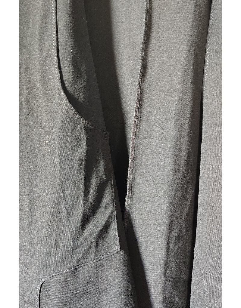 Cloakmakers.com J911-Washable Black Woven Wool Hooded Vest w/ Black Velvet Hood Lining & Four Pockets