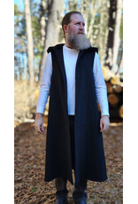 Cloakmakers.com J911-Washable Black Woven Wool Hooded Vest w/ Black Velvet Hood Lining & Four Pockets
