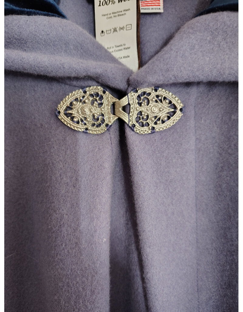 Cloakmakers.com 5905-Washable Lavender Wool Cloak w/ Blue Velvet Hood Lining & Gothic Rose Clasp