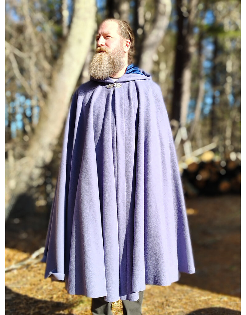 Cloakmakers.com 5905-Washable Lavender Wool Cloak w/ Blue Velvet Hood Lining & Gothic Rose Clasp