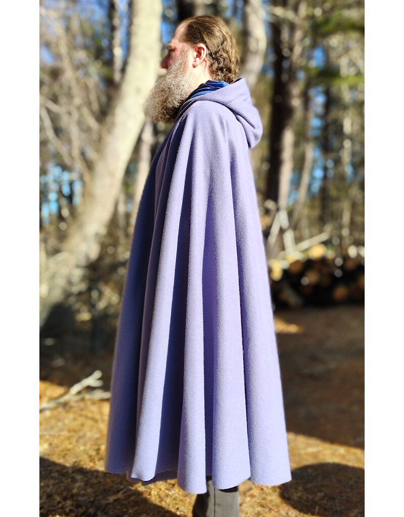 Cloakmakers.com 5905-Washable Lavender Wool Cloak w/ Blue Velvet Hood Lining & Gothic Rose Clasp