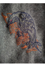 Cloakmakers.com 5906-Grey Double Layer Wool Blend Cloak w/ Raven Embroidery & Maroon Hood Lining & Pockets