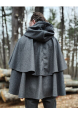 Cloakmakers.com 5906-Grey Double Layer Wool Blend Cloak w/ Raven Embroidery & Maroon Hood Lining & Pockets