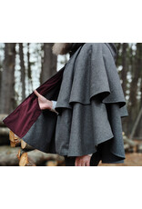 Cloakmakers.com 5906-Grey Double Layer Wool Blend Cloak w/ Raven Embroidery & Maroon Hood Lining & Pockets