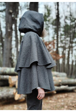 Cloakmakers.com 5906-Grey Double Layer Wool Blend Cloak w/ Raven Embroidery & Maroon Hood Lining & Pockets