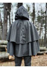 Cloakmakers.com 5906-Grey Double Layer Wool Blend Cloak w/ Raven Embroidery & Maroon Hood Lining & Pockets