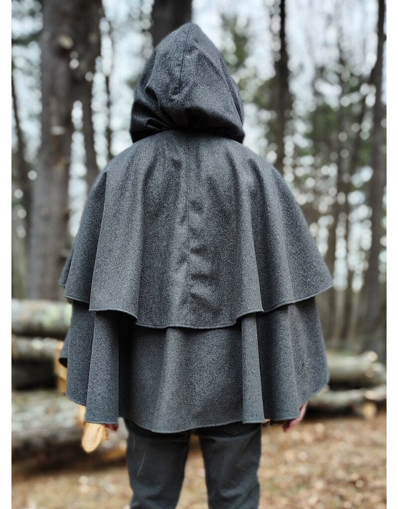 Cloakmakers.com 5906-Grey Double Layer Wool Blend Cloak w/ Raven Embroidery & Maroon Hood Lining & Pockets