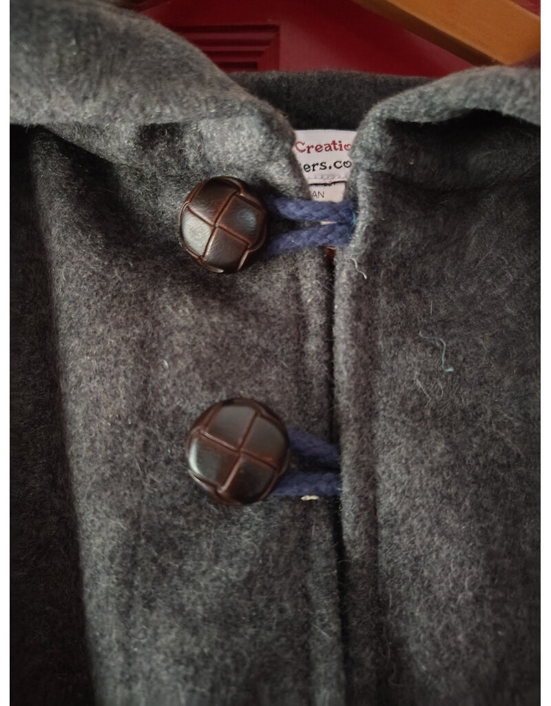 Cloakmakers.com 5906-Grey Double Layer Wool Blend Cloak w/ Raven Embroidery & Maroon Hood Lining & Pockets