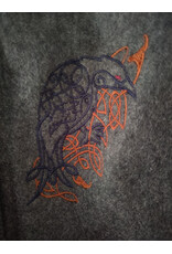 Cloakmakers.com 5906-Grey Double Layer Wool Blend Cloak w/ Raven Embroidery & Maroon Hood Lining & Pockets