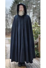 Cloakmakers.com 5908-Washable Dark Grey Cashmere Wool Twill Cloak w/ Dark Maroon Hood Lining & Triquetra Clasp