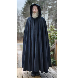 Cloakmakers.com 5908-Washable Dark Grey Cashmere Wool Twill Cloak w/ Dark Maroon Hood Lining & Triquetra Clasp