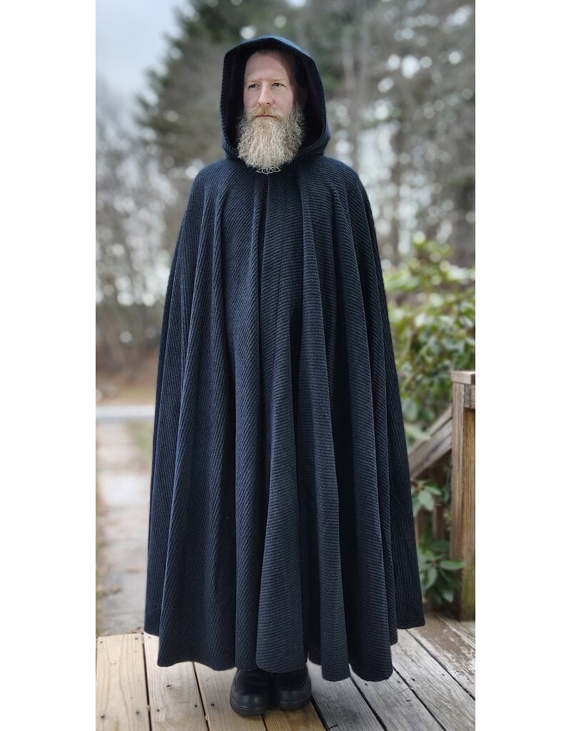 Cloakmakers.com 5908-Washable Dark Grey Cashmere Wool Twill Cloak w/ Dark Maroon Hood Lining & Triquetra Clasp