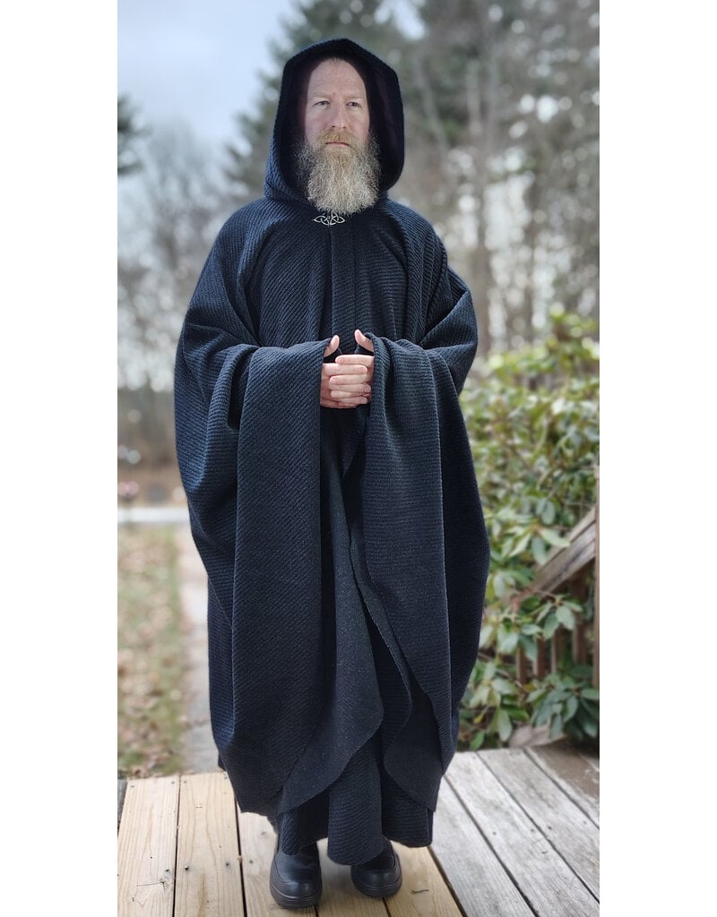 Cloakmakers.com 5908-Washable Dark Grey Cashmere Wool Twill Cloak w/ Dark Maroon Hood Lining & Triquetra Clasp
