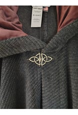 Cloakmakers.com 5908-Washable Dark Grey Cashmere Wool Twill Cloak w/ Dark Maroon Hood Lining & Triquetra Clasp