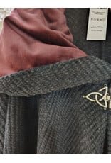 Cloakmakers.com 5908-Washable Dark Grey Cashmere Wool Twill Cloak w/ Dark Maroon Hood Lining & Triquetra Clasp
