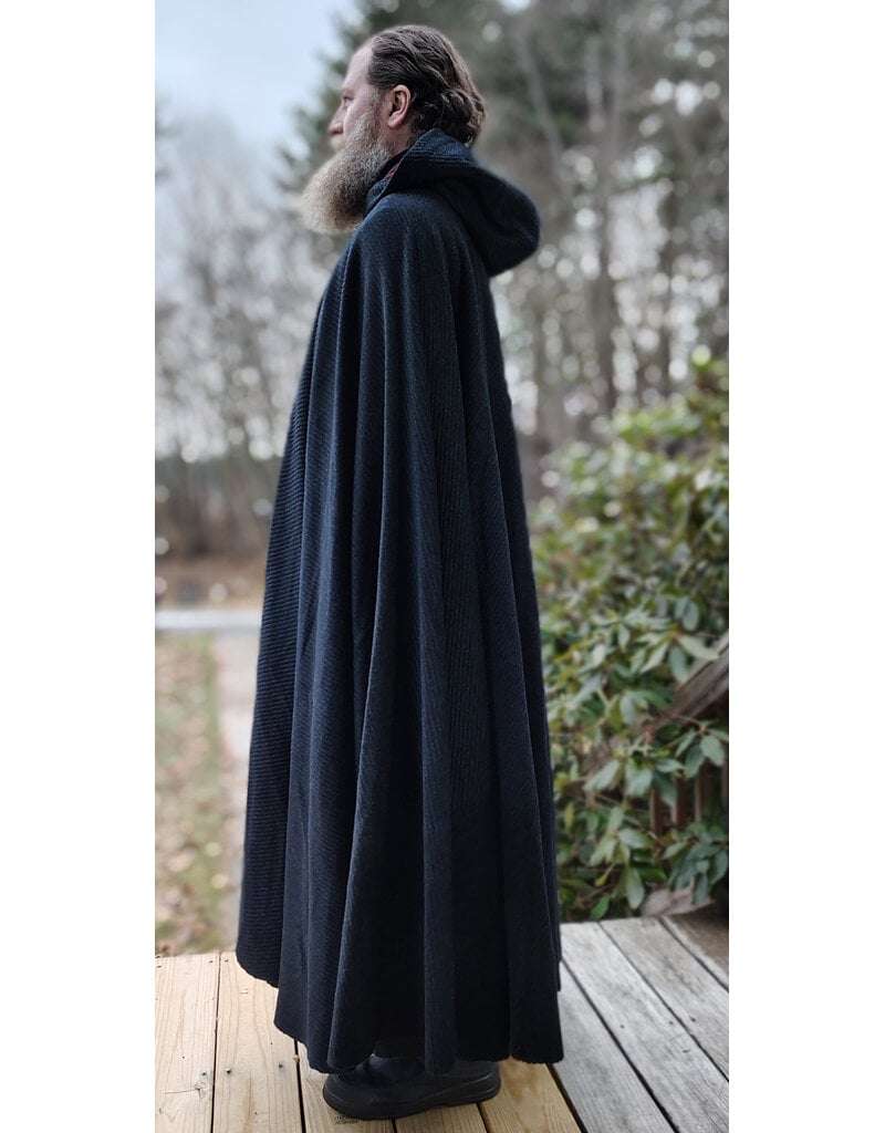 Cloakmakers.com 5908-Washable Dark Grey Cashmere Wool Twill Cloak w/ Dark Maroon Hood Lining & Triquetra Clasp