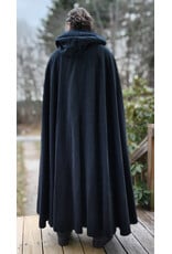 Cloakmakers.com 5908-Washable Dark Grey Cashmere Wool Twill Cloak w/ Dark Maroon Hood Lining & Triquetra Clasp