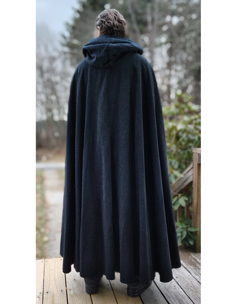 Cloakmakers.com 5908-Washable Dark Grey Cashmere Wool Twill Cloak w/ Dark Maroon Hood Lining & Triquetra Clasp