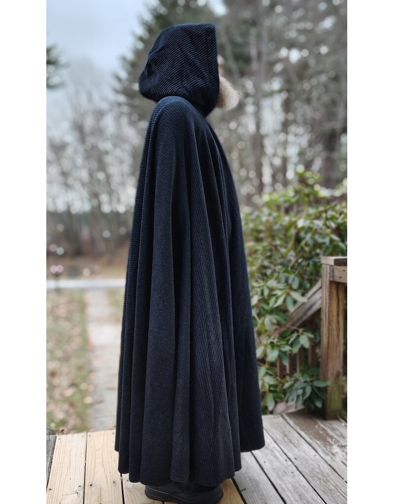 Cloakmakers.com 5908-Washable Dark Grey Cashmere Wool Twill Cloak w/ Dark Maroon Hood Lining & Triquetra Clasp