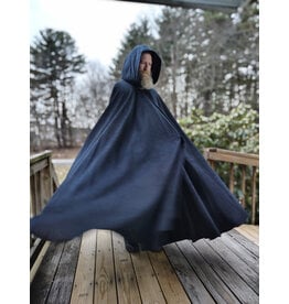 Cloakmakers.com 5908-Washable Dark Grey Cashmere Wool Twill Cloak w/ Dark Maroon Hood Lining & Triquetra Clasp