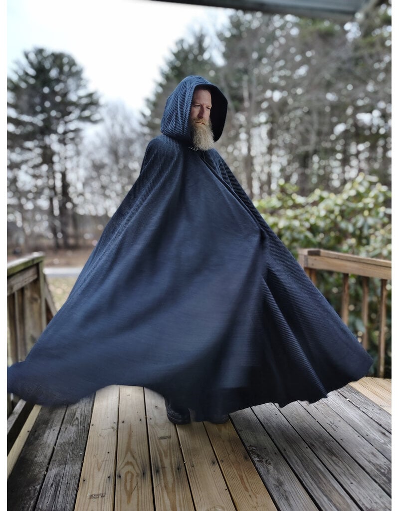 Cloakmakers.com 5908-Washable Dark Grey Cashmere Wool Twill Cloak w/ Dark Maroon Hood Lining & Triquetra Clasp