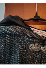 Cloakmakers.com 5909-Green & Silver Basket Weave Twill Ruana Cloak w/ Gothic Rose Clasp & Black Velvet Hood Lining