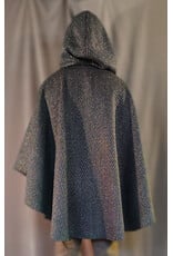 Cloakmakers.com 5909-Green & Silver Basket Weave Twill Ruana Cloak w/ Gothic Rose Clasp & Black Velvet Hood Lining