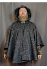 Cloakmakers.com 5909-Green & Silver Basket Weave Twill Ruana Cloak w/ Gothic Rose Clasp & Black Velvet Hood Lining