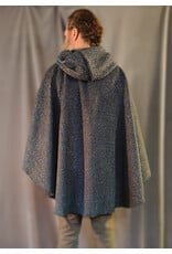 Cloakmakers.com 5909-Green & Silver Basket Weave Twill Ruana Cloak w/ Gothic Rose Clasp & Black Velvet Hood Lining