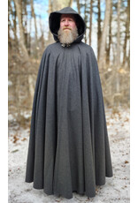 Cloakmakers.com 5912-Heathered Grey Wool Blend Cloak w/ Black Velvet Hood Lining & Triple Medallion Clasp
